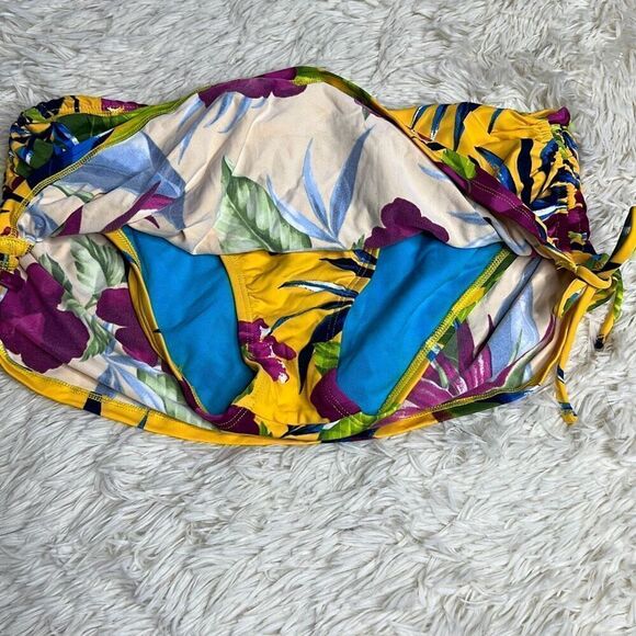 Tommy Bahama Side-Shirred Skirted Hipster Bikini Bottoms Yellow Floral Size Sma - Picture 4 of 8